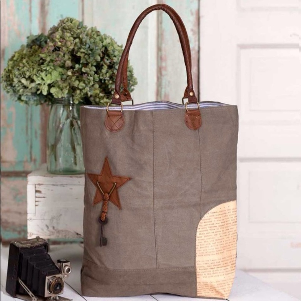 Tote Purse Handbag Large Canvas Leather Lined Bag